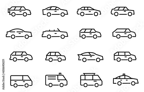 Car icon set illustration. cars symbol vector collection on white background. editable file. eps 