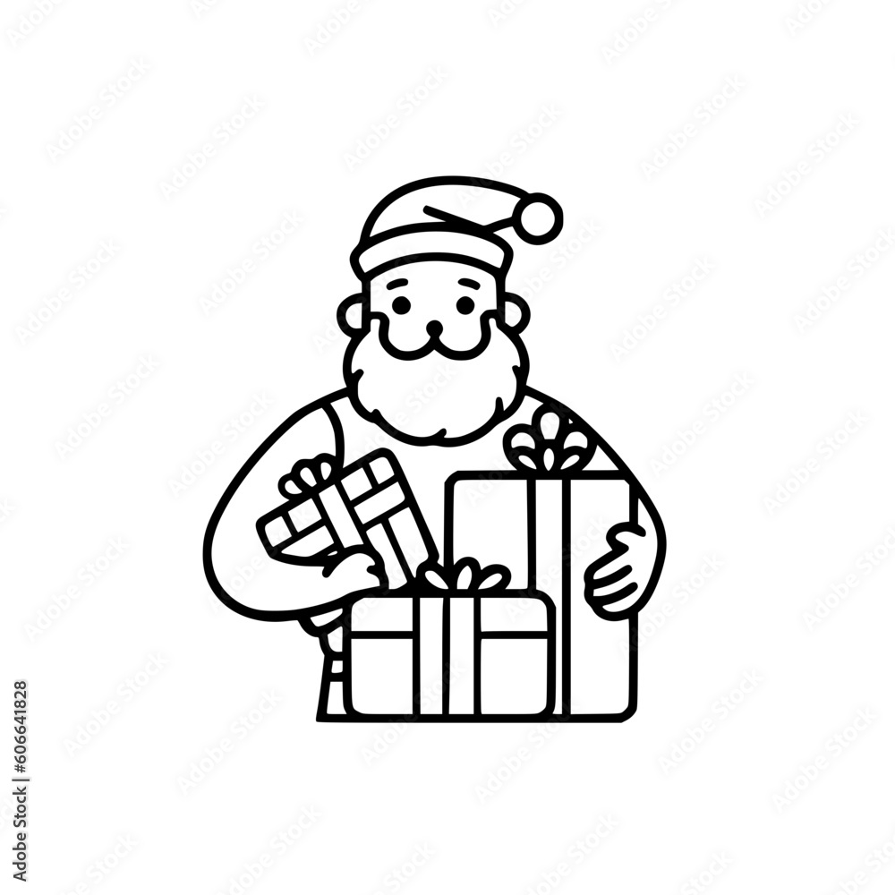 Santa Claus holding Christmas presents vector illustration isolated on transparent background