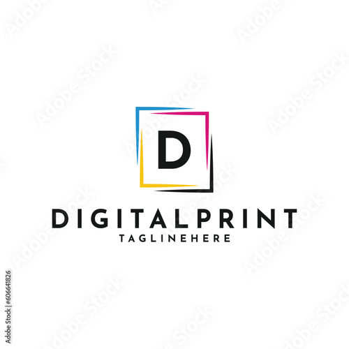 Digital print logo design idea, letter d digital print