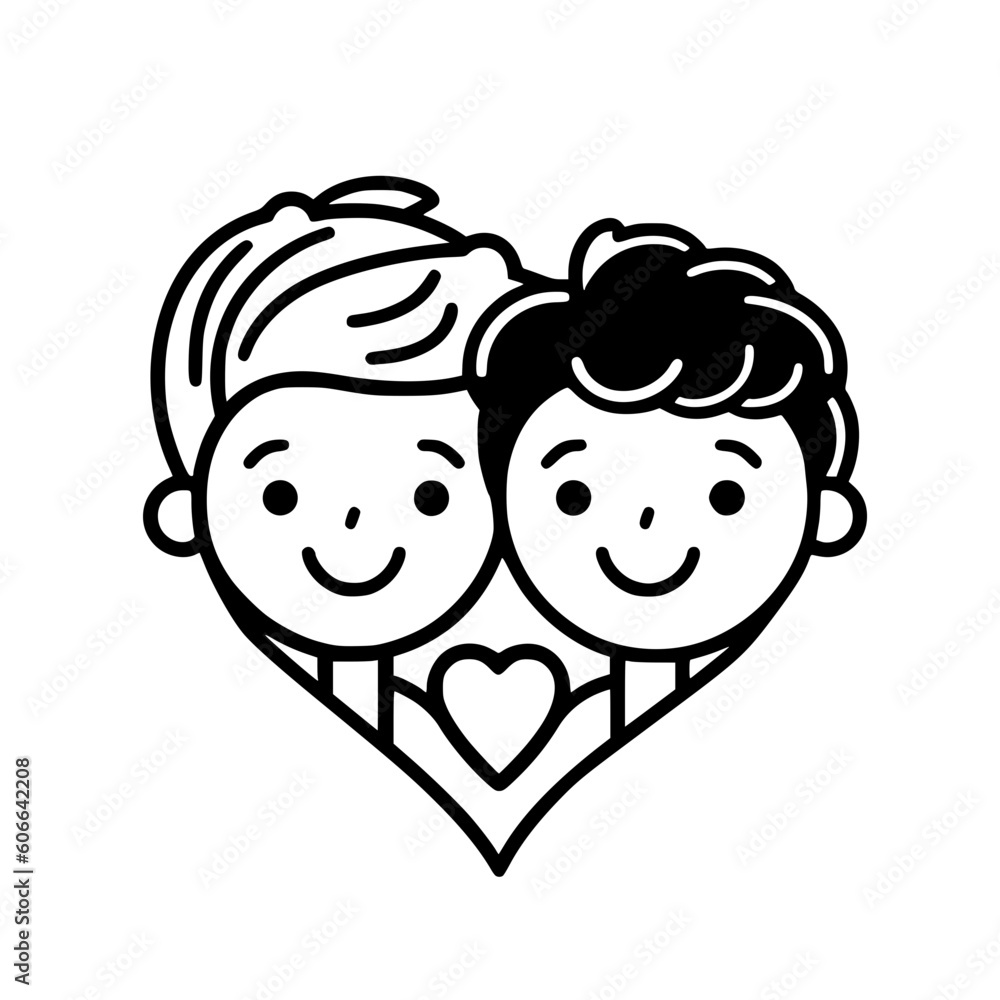Little brothers in heart vector illustration isolated on transparent background