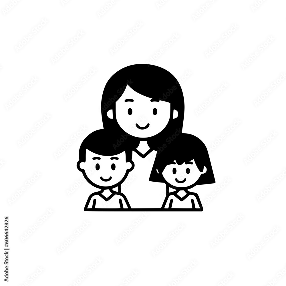 Mother with two kids vector illustration isolated on transparent background