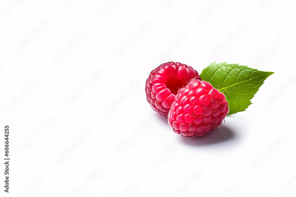 Fresh ripe raspberries isolated on white background with copy space. Created with Generative AI Technology Fresh ripe raspberries isolated on white background with copy space. Created with Generative AI Technology