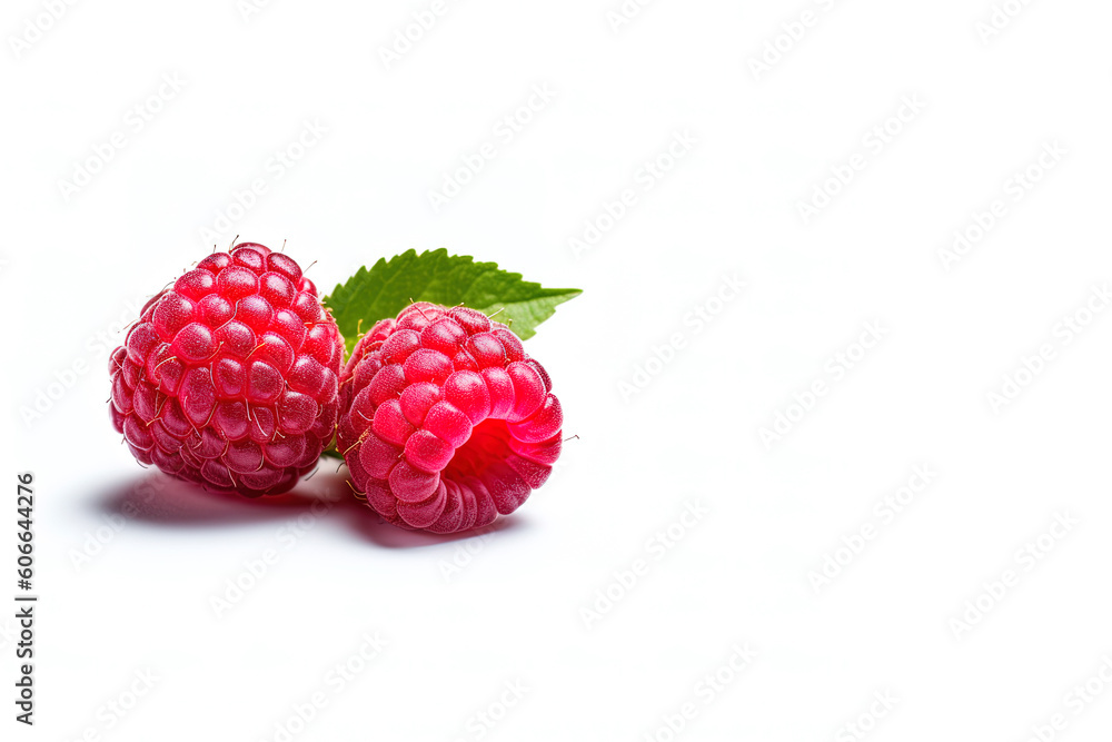 Fresh ripe raspberries isolated on white background with copy space. Created with Generative AI Technology Fresh ripe raspberries isolated on white background with copy space. Created with Generative AI Technology