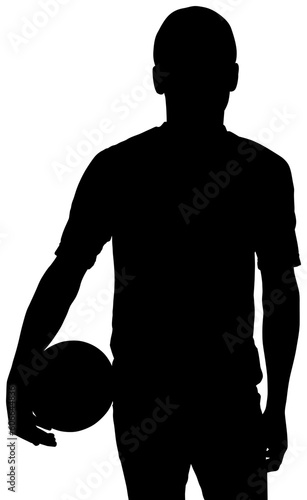 Digital png black silhouette of male footballer with ball on transparent background
