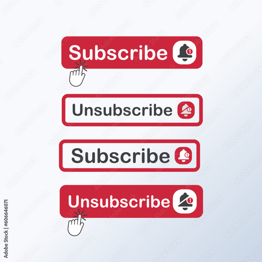 Subscribe and unsubscribe button icon with bell on isolated background Subscribe and unsubscribe button icon with bell on isolated background