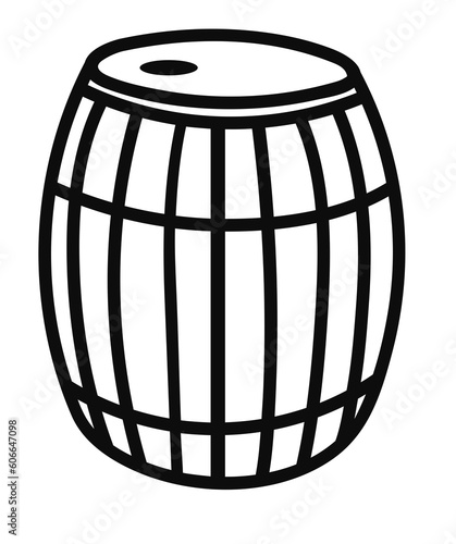 Digital png illustration of black outline of barrel on transparent background