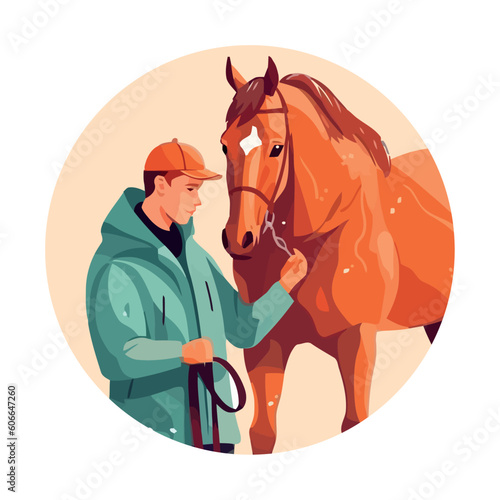 Man and Horse on white background