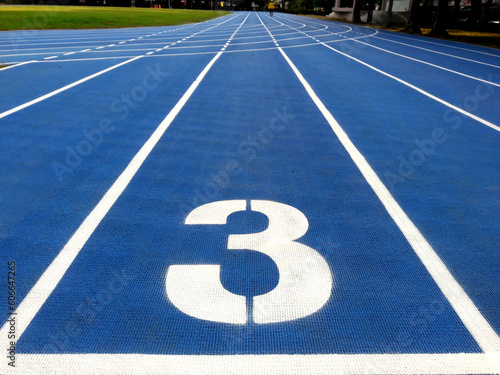 Stadium runway or athlete s track start number  3 . Tracks are rubber man-made tracks used in athletics.