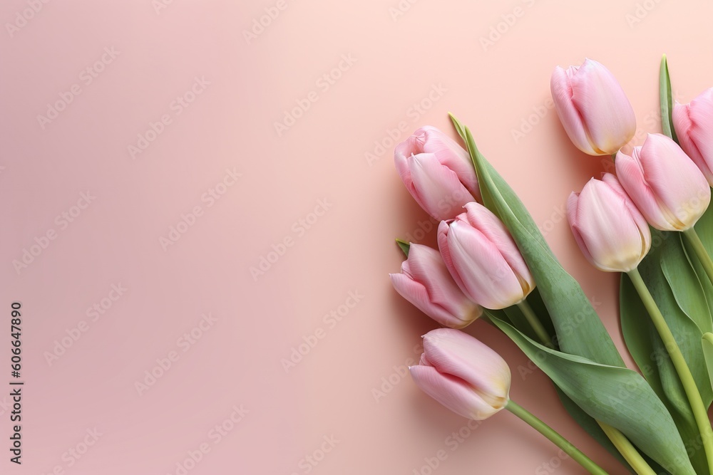 Photo pretty tulips on pastel background with copy space at the bottom Photo pretty tulips on pastel background with copy space at the bottom