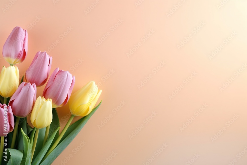 Photo pretty tulips on pastel background with copy space at the bottom Photo pretty tulips on pastel background with copy space at the bottom