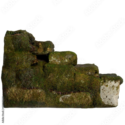 3d illustration of moss covered stairs isolated on transparent background