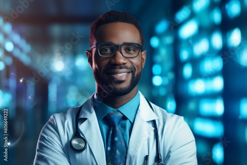 Portrait of young african american male doctor with stethoscope. Ai generated.
