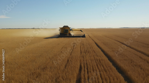 Wheat crop harvest. view of combine harvester at work during harvest time. generative ai