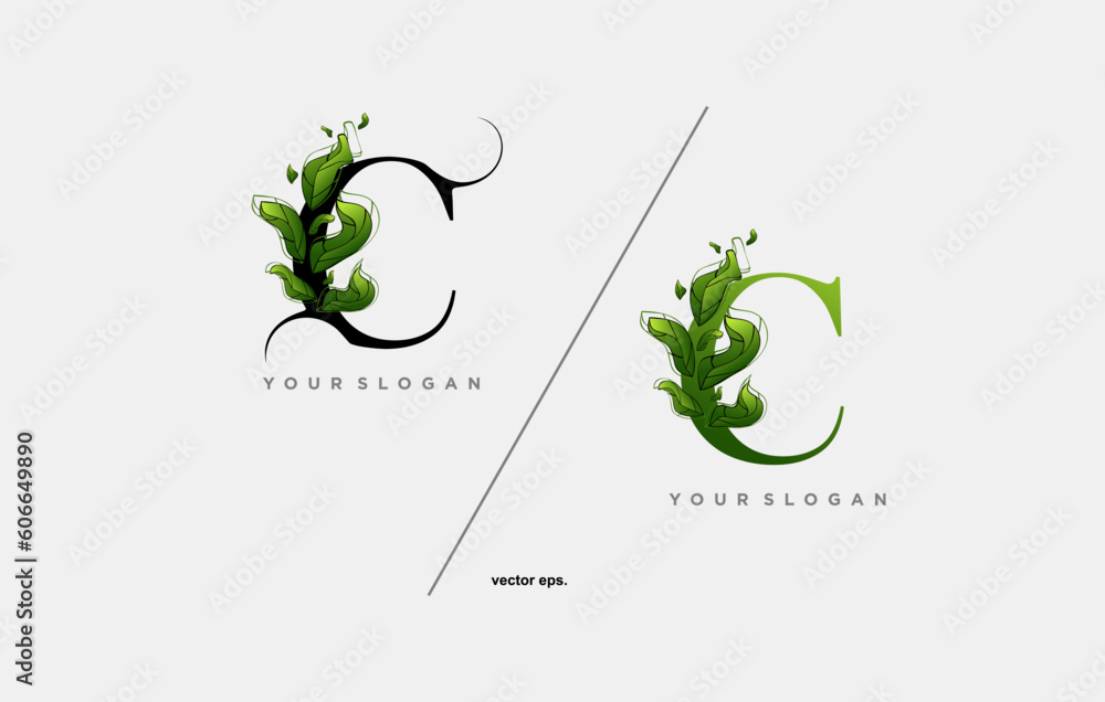 C Leaf Letter Logo Icon Design in Green Colors. C logo with leaf ...