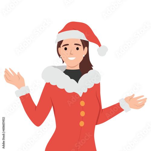 Beautiful young woman wearing Santa Claus suit