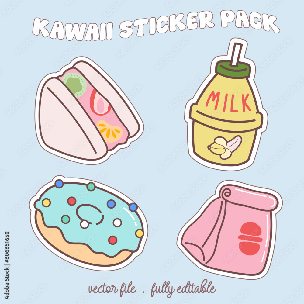 Fototapeta premium Kawaii sticker set or elements with cute japan anime manga cartoon style vector illustration