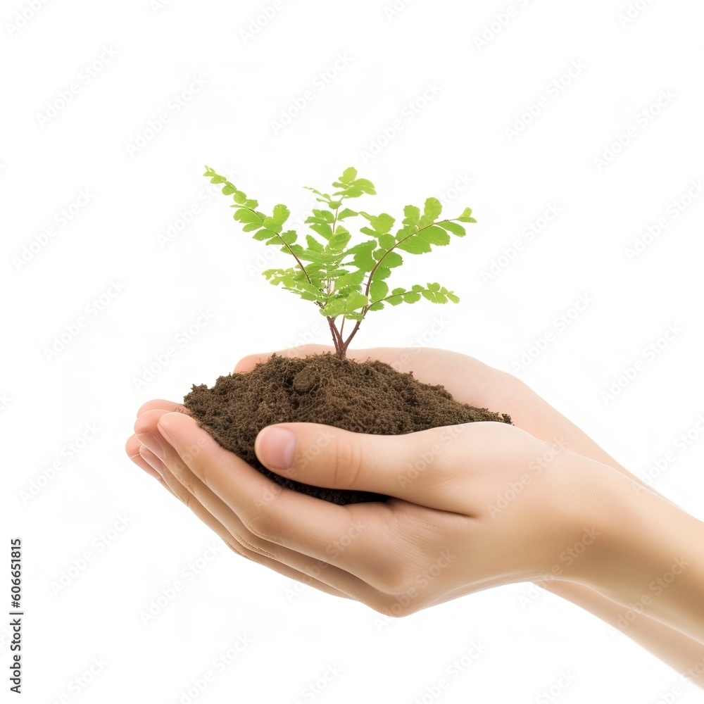 Environment Earth Day In the Tree plant in woman hand isolated on white background. Environment Earth Day In the Tree plant in woman hand isolated on white background.