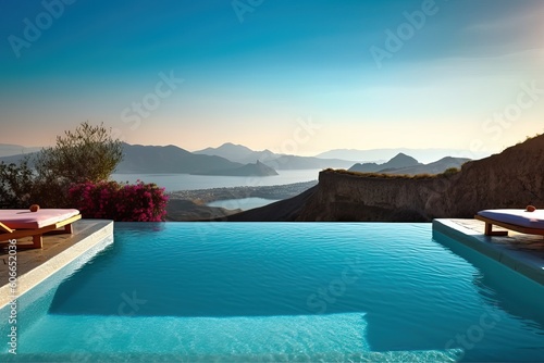 Beautiful pool with magnificent view, generative ai
