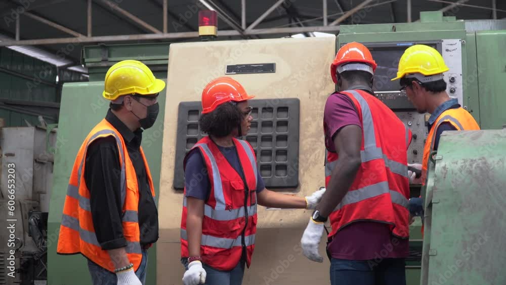 group of diversity Factory asian worker with Industrial Engineers inspector african american manager woman checking repair mechanical in Manufacturing Facility. teamwork meeting maintain on workplace group of diversity Factory asian worker with Industrial Engineers inspector african american manager woman checking repair mechanical in Manufacturing Facility. teamwork meeting maintain on workplace