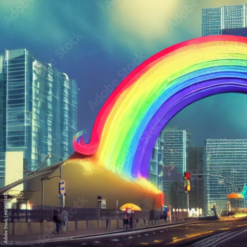 Rainbow in the city by Generative AI Technology