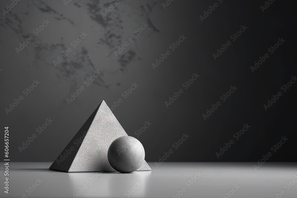 Φωτογραφία two balls sitting on top of a white pyramid on a table in front of a gray wall with smoke coming out of the top of it