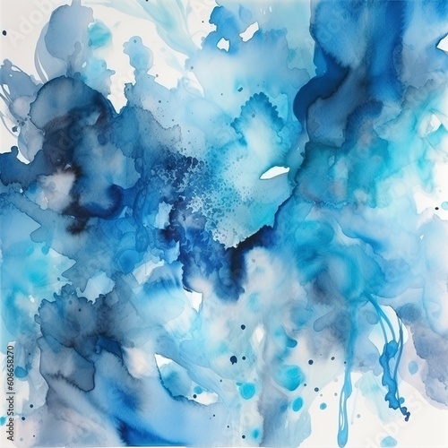 Frosted winter blue watercolor background painted on white paper,