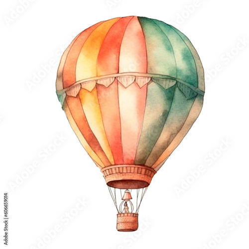Hot air balloon watercolor PNG sublimation. AI generative baby shower summer clip art isolated illustration