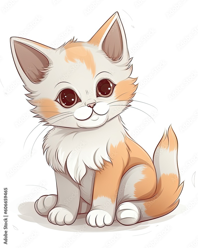Baby cat set design with rainbows on a white background. Kitten bundle illustration for kids. Cute colorful kitten sitting bundle illustration. Kitten with cute eyes smiling. AI generated.