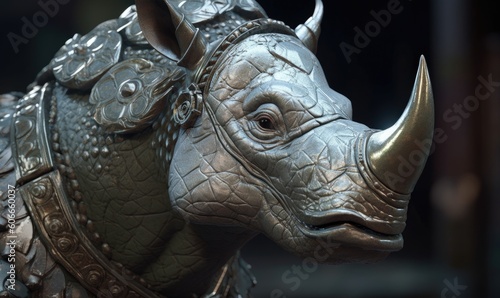 With unstoppable force and impenetrable defense  the anthropomorphic rhinoceros charges in military armor. Creating using generative AI tools