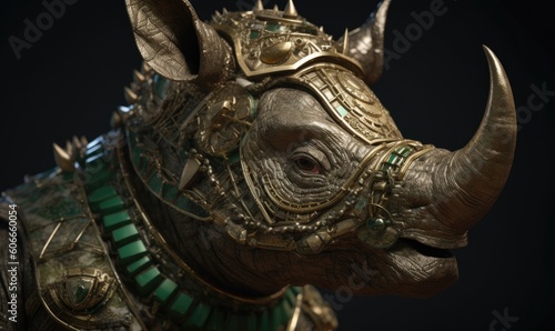 With unstoppable force and impenetrable defense  the anthropomorphic rhinoceros charges in military armor. Creating using generative AI tools