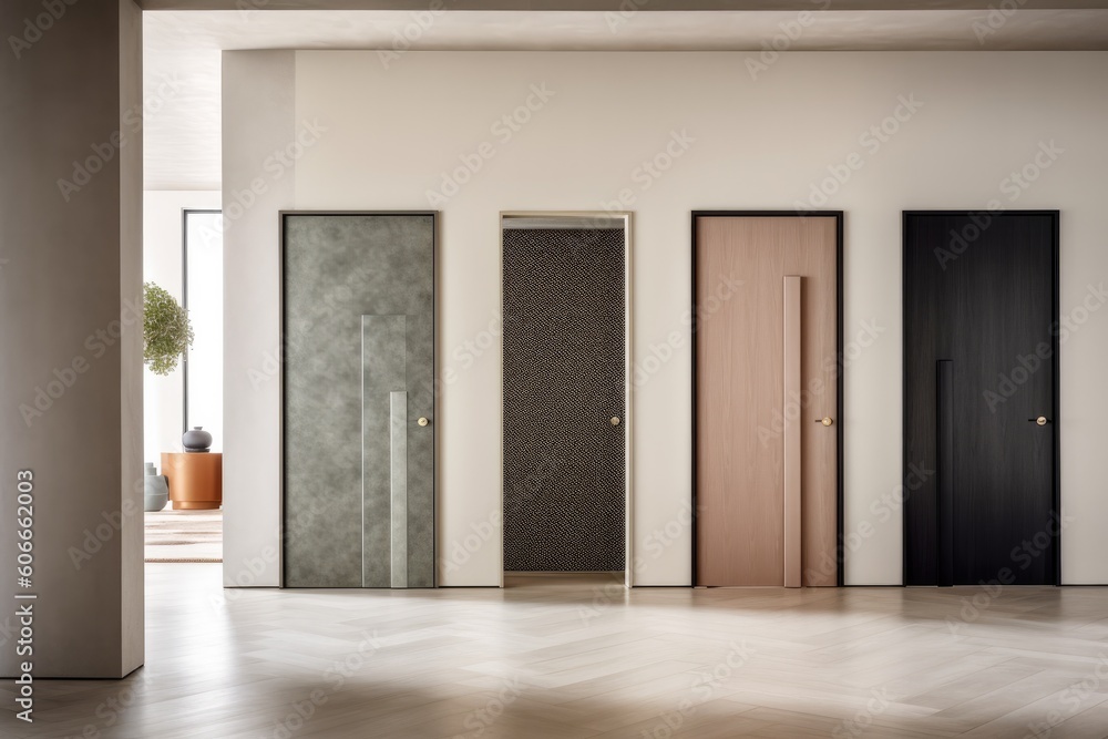 Fototapeta premium Italian-style interior focuses on the doors hand in hand with the spacious space. Generative AI Technology 