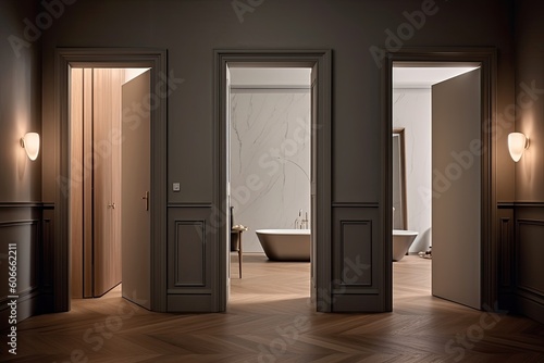 Italian-style interior focuses on the doors hand in hand with the spacious space. Generative AI Technology 