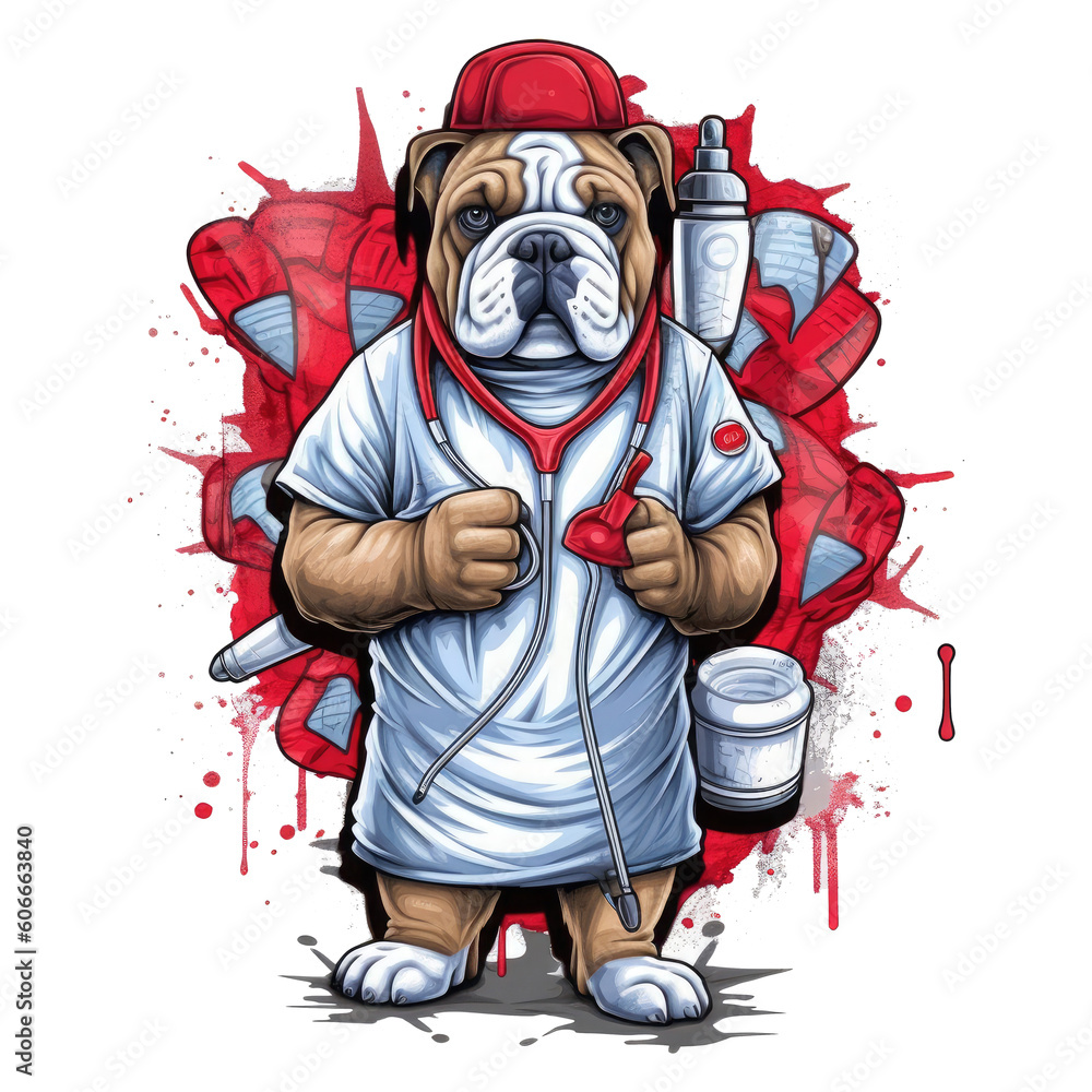 Φωτογραφία Nurse English Bulldog t-shirt design, an English Bulldog wearing a nurse hat and