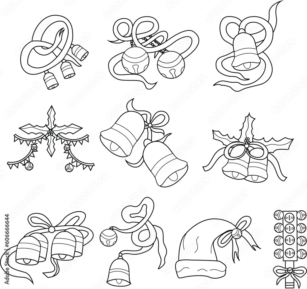 Xmas tree ornament set.Vector Illustration.line art Xmas tree ornament set.Vector Illustration.line art