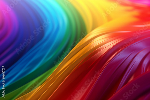 A swirl of silk, satin material in LGBT rainbow colours for a luxurious background. Generative AI.