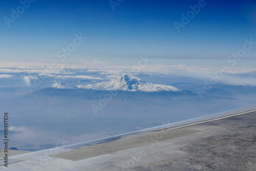 View of one of the mountains of the Carpathians Ukraine from above the plane at a height