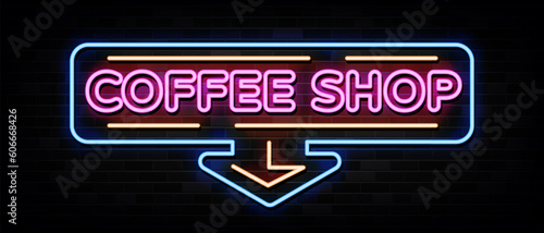 Coffee Shop Neon Signs Vector Design Template Neon Style