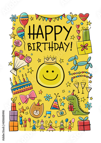 Birthday card design. Greeting card template. Holiday background. Anniversary...
