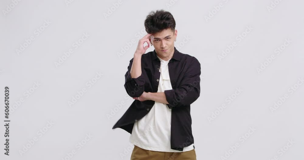 Young Chinese man making finger frame,4K Young Chinese man making finger frame,4K
