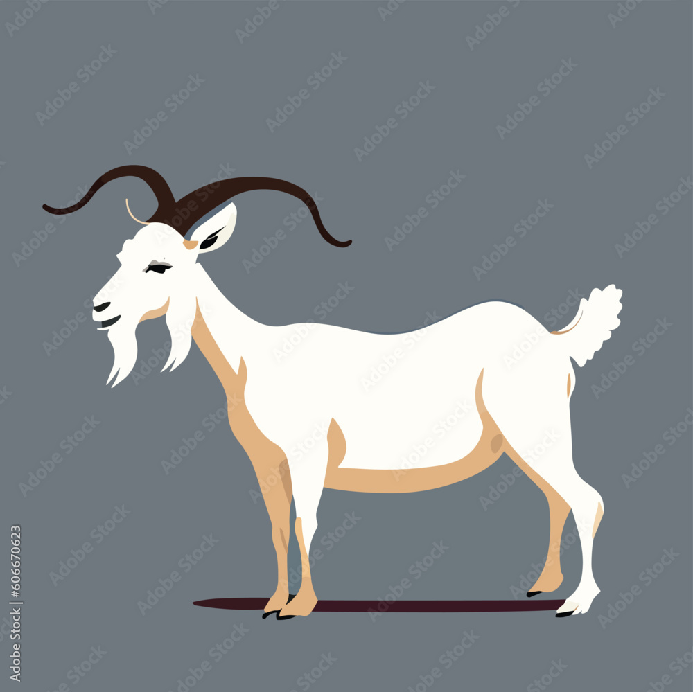 Fototapeta premium Cute goat vector flat illustration isolated on white background. Farm animal goat cartoon character.