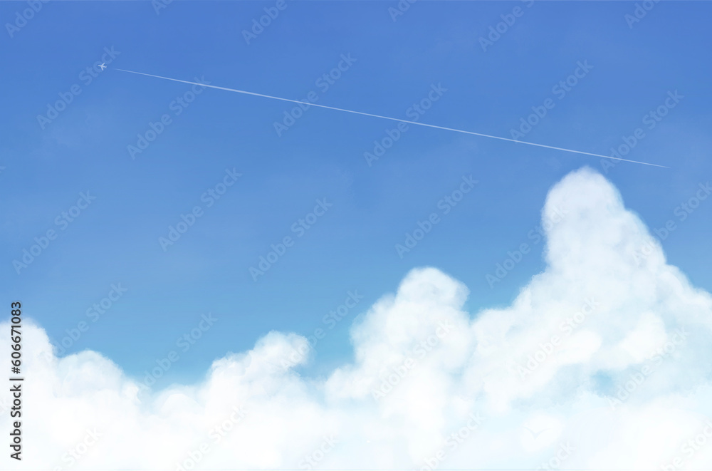 入道雲の風景 水彩風タッチ 入道雲の風景 水彩風タッチ