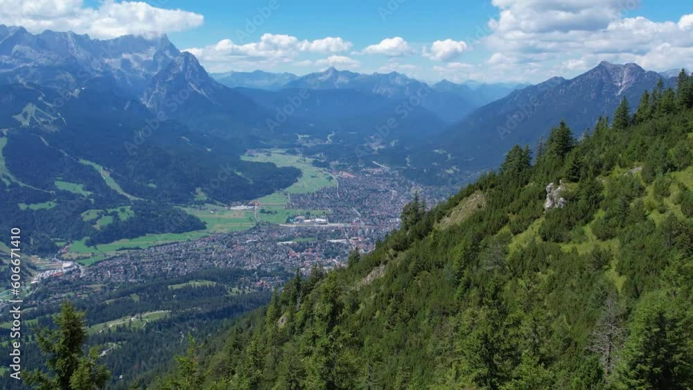 Aerial of Alps mountain range in Bavaria, Germany. Green forest, summer sunny day. Aerial of Alps mountain range in Bavaria, Germany. Green forest, summer sunny day.