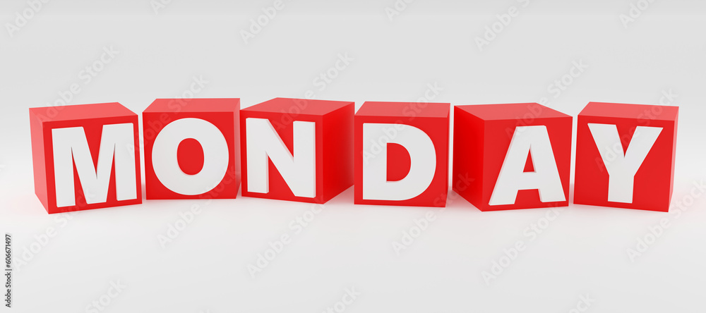 3d Red Cubes Monday on white background. Sales promotional concept. 3d Red Cubes Monday on white background. Sales promotional concept.