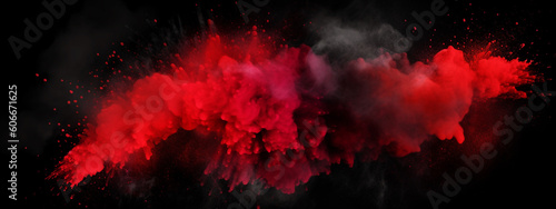 Red and black smoke explosion on a black background. Abstract background for design. Generative AI