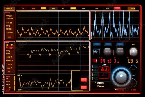 Oscilloscope waveform on its screen. Generative AI photo