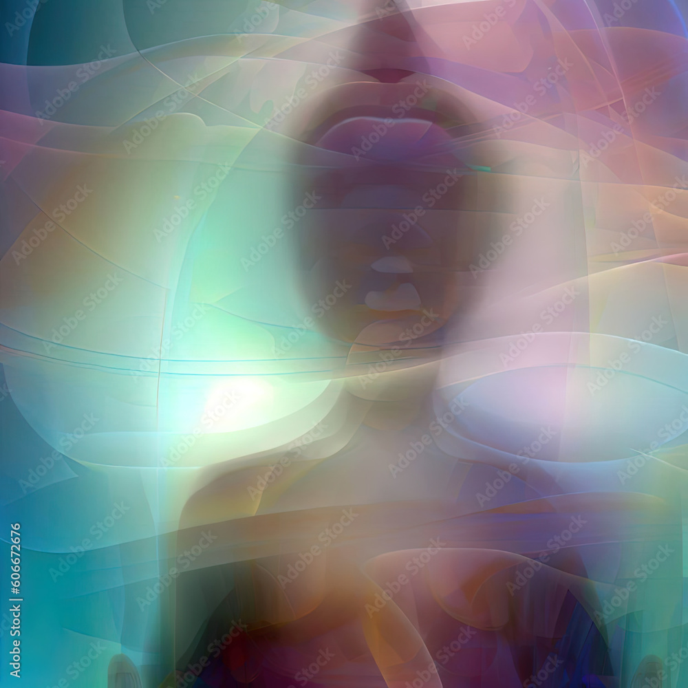 The abstract background illustration contains colored transparency buddha appearance with Generative AI. The abstract background illustration contains colored transparency buddha appearance with Generative AI.