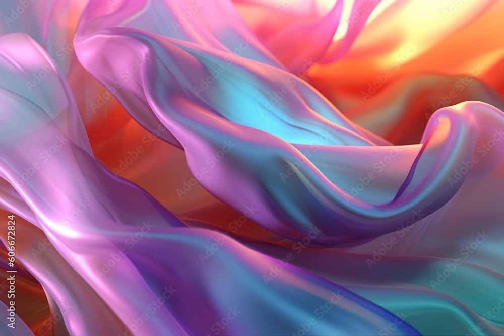 abstract background with wavy futuristic holographic fabric surface, ai generated image