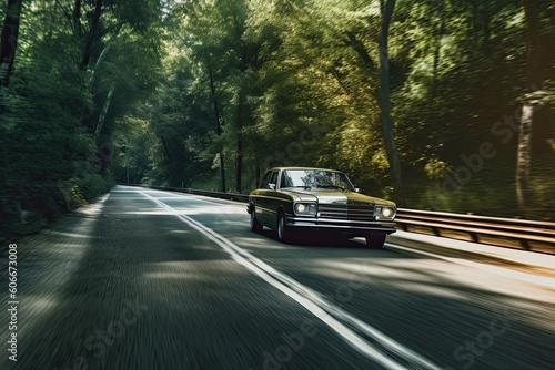 Experience Luxury Car Driving along Mountain Road Car Motion Premium Highway Blurry Light AIcreation