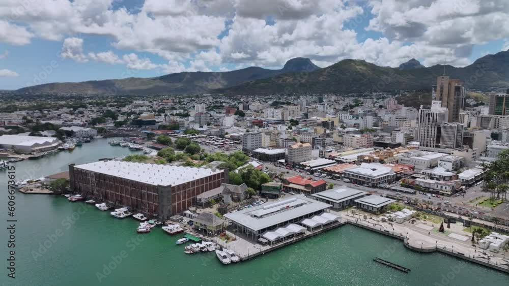 Panorama Of Port Louis From The Water Side, Mauritius, Aerial View Panorama Of Port Louis From The Water Side, Mauritius, Aerial View