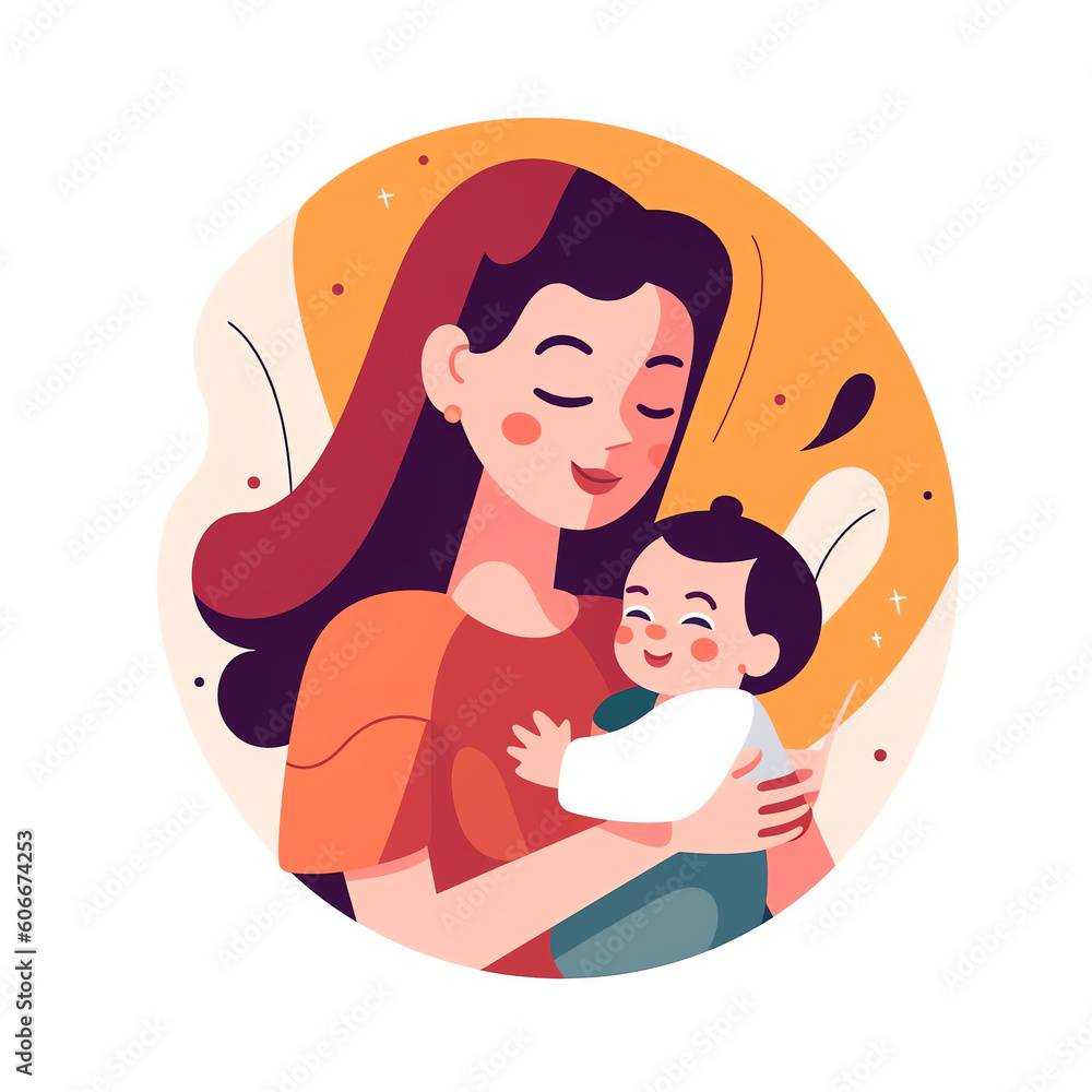 AI generated: Breastfeeding illustration, mother feeding a baby with breast with nature and leaves background. Concept vector illustration in cartoon style. AI generated: Breastfeeding illustration, mother feeding a baby with breast with nature and leaves background. Concept vector illustration in cartoon style.